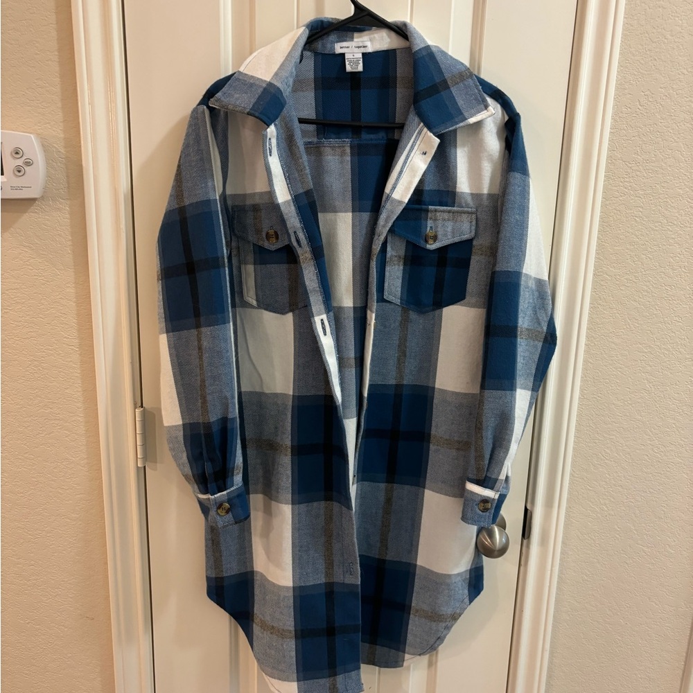 Blue Plaid Button-Up Shirt Jacket